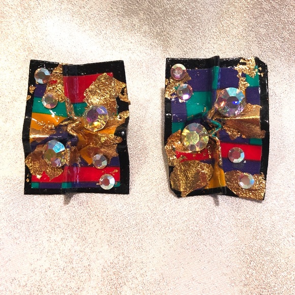Vintage Jewelry - Vintage 1980s paper Mâché artist earrings